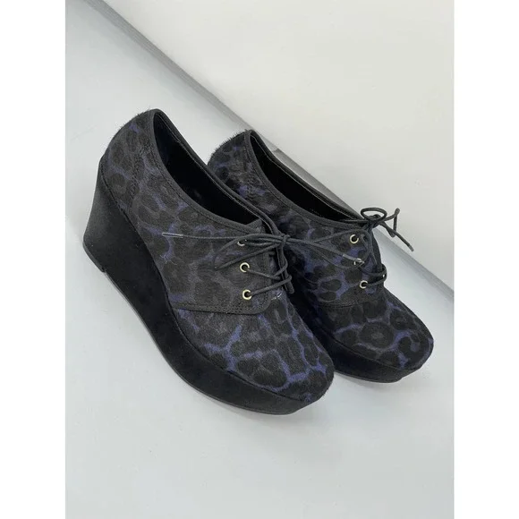 NEW NWT Nicole Laser Blue Leopard Animal Print Platform Leather Shoe Sz 8.5 & 10 - Picture 6 of 11